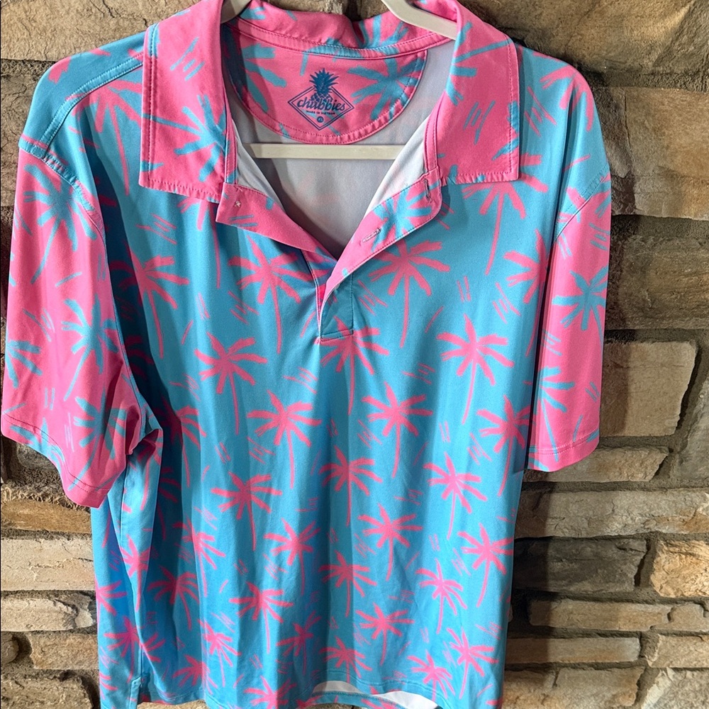 Chubbies Tropical Blue and Pink Polo